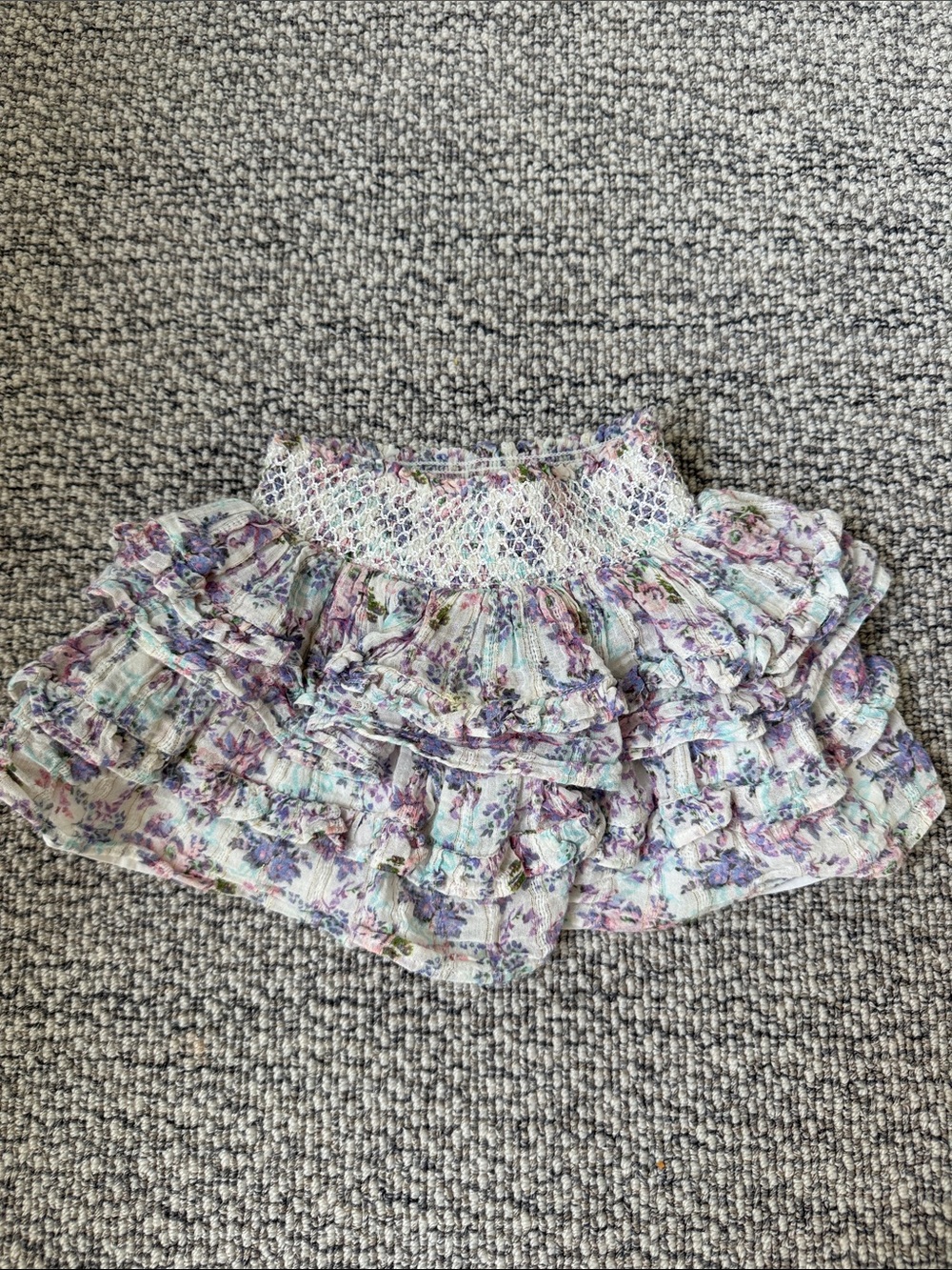 LoveShackFancy Floral Ruffled Skirt in Lavender and Mint